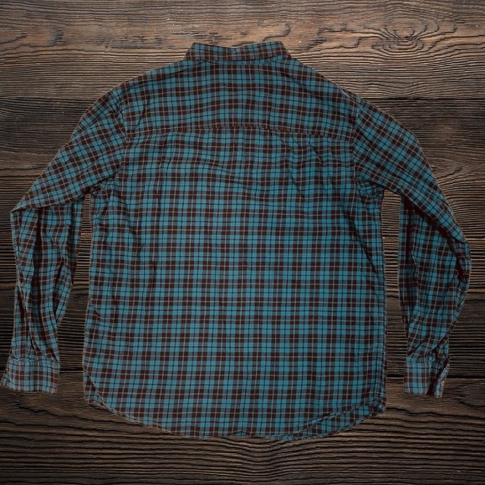 Columbia‎ Mens Large Plaid Button Down Shirt Teal Brown Long Sleeve Cotton L - Picture 2 of 8